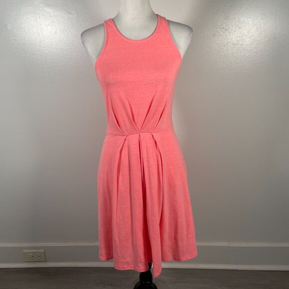 Everly Coral Pink Crew Neck Pleated Waist Sleeveless Knee-length Tank Dress S - Picture 2 of 14